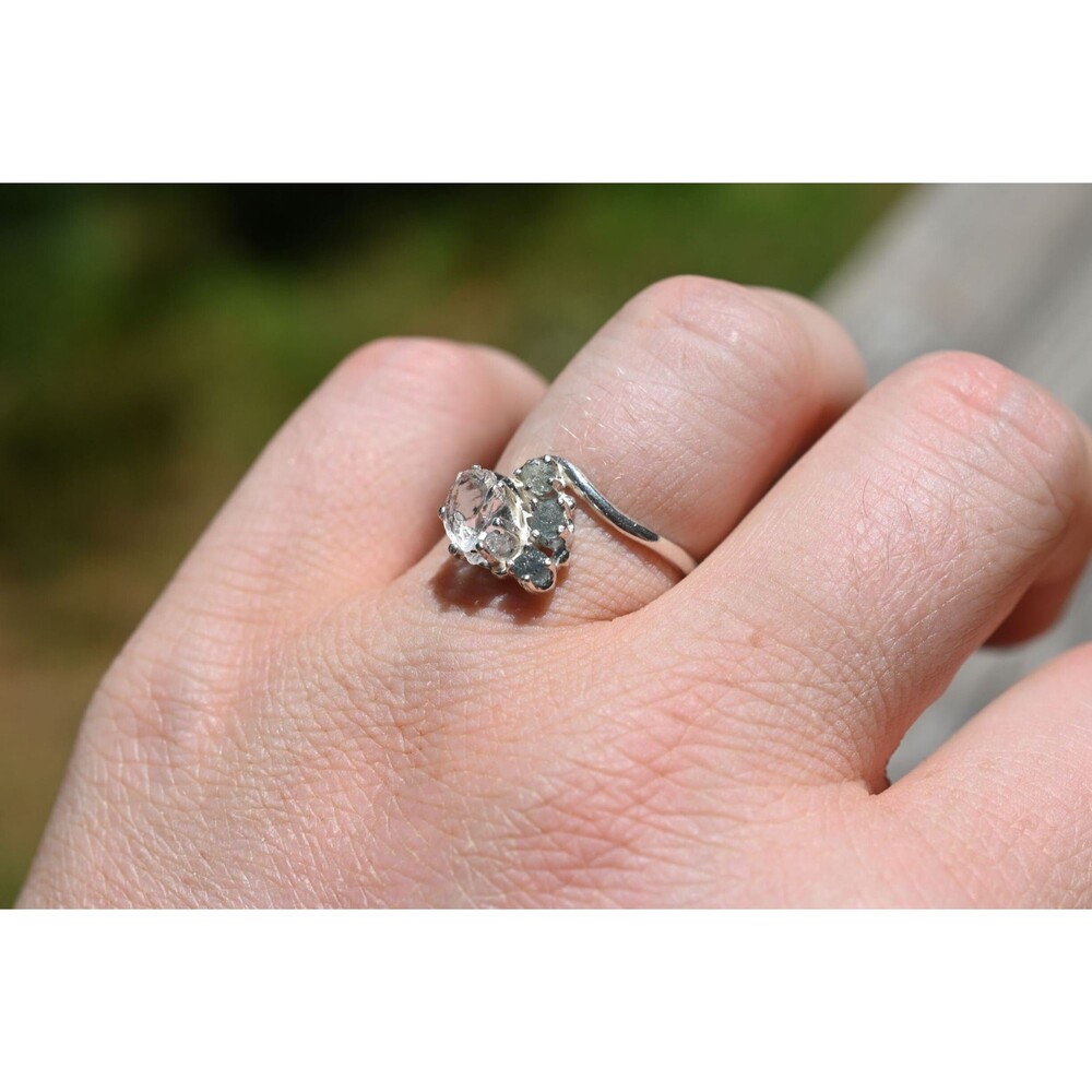 Raw Sapphire Diamond Engagement Ring Rough Natural Uncut Wedding Band Sterling S